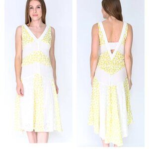Anthropologie Leifnotes Dove White Yellow  Asymmetrical Sleeveless 12 Midi Dress
